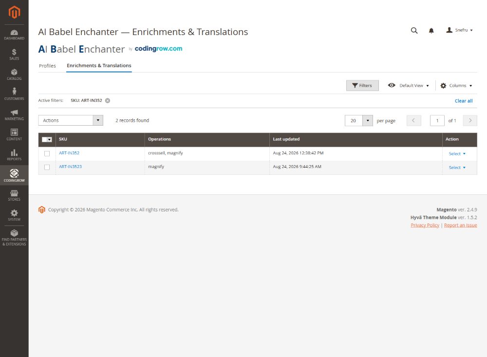 The content grid: track improved and translated copy across products and store views.