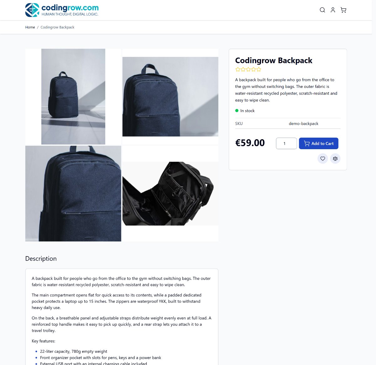Product page with Gallery Columns enabled — 2-column gallery, sticky buy-box