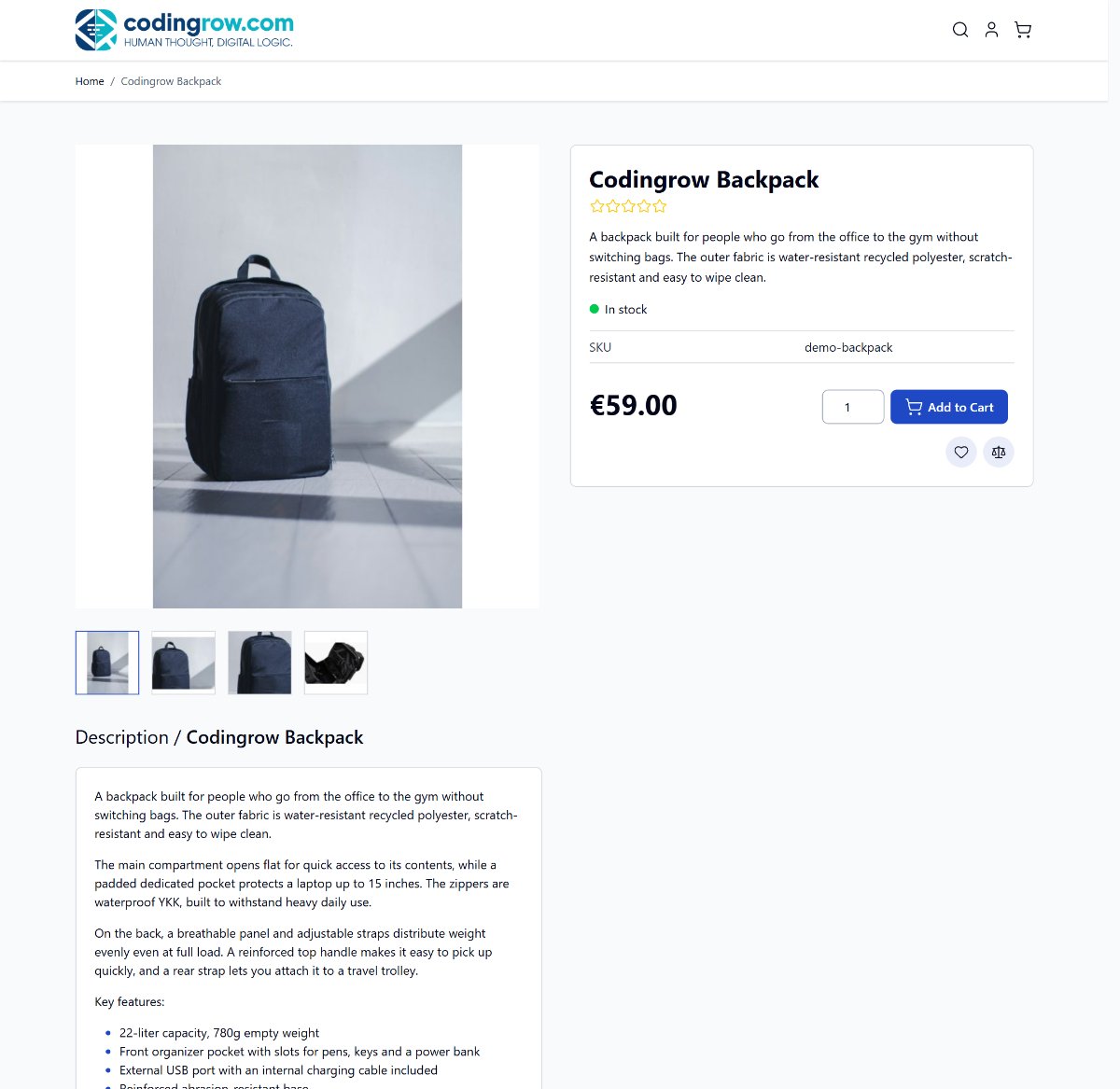 Product page with Gallery Columns disabled — single image, no sticky buy-box