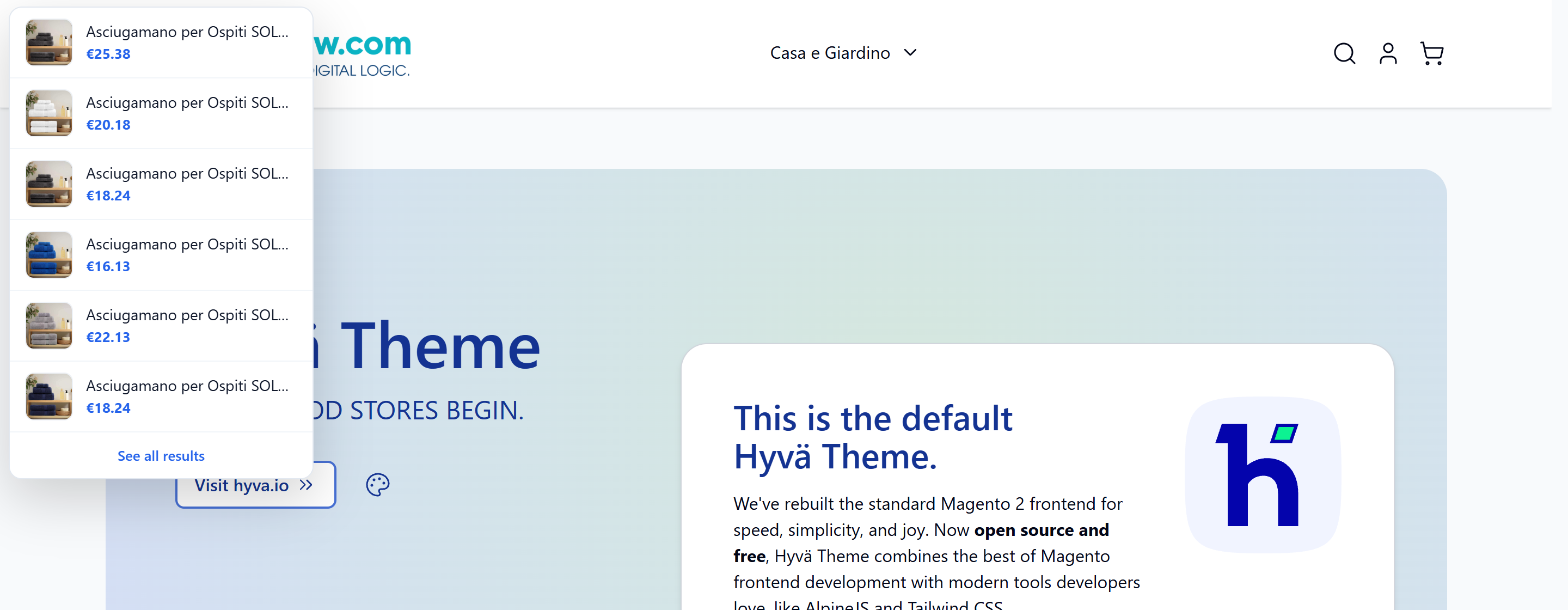 As the customer types, matching products appear instantly with thumbnail, name and price.
